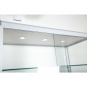 Vitrine, fahrbar, 190 cm hoch, 210x40 cm (B/T), doppelseitig Glas 